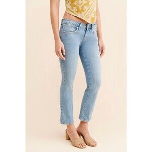 Free People Liv Crop Flare Low Rise Denim Jean Light Blue Stretch Vintage y2k